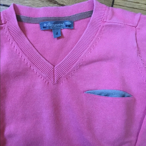 Bonpoint  Preppy Pink Cotton V neck sweater, Size 4T - Picture 5 of 5